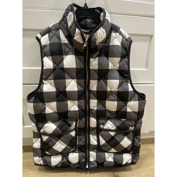 Womens Buffalo Check Quilted Puffer Vest Black White Gray Full Zip Pockets - Picture 2 of 4